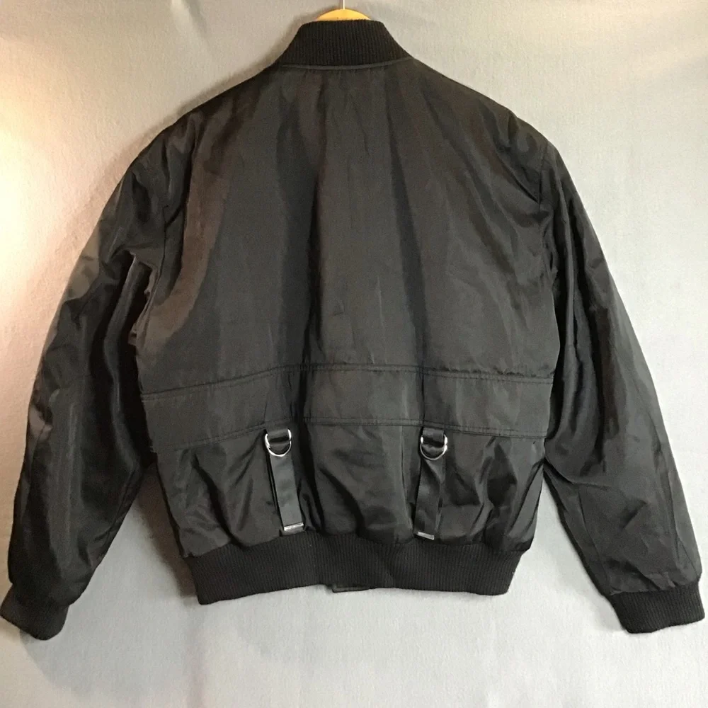 7 For All Mankind Men's Black Bomber Jacket Size L Zip Up Streetwear Outerwear